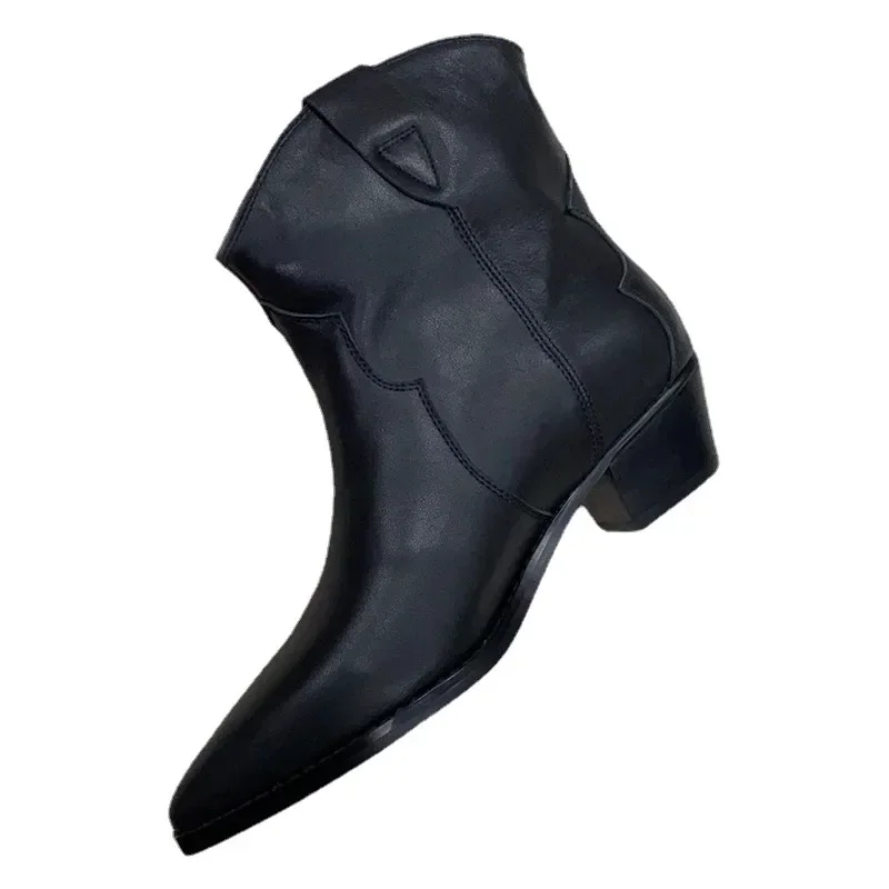 Winter Classic Chelsea Boots for Woman Cow Suede Pointy toe Wedge Heel Ankle Boots Simple Comfortable Cowboy Boots Female2024