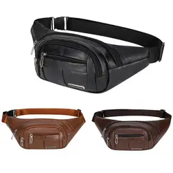 Large Capacity Waist Bum Bag Casual Waterproof Solid Color Fanny Pack PU Leather Chest Bag