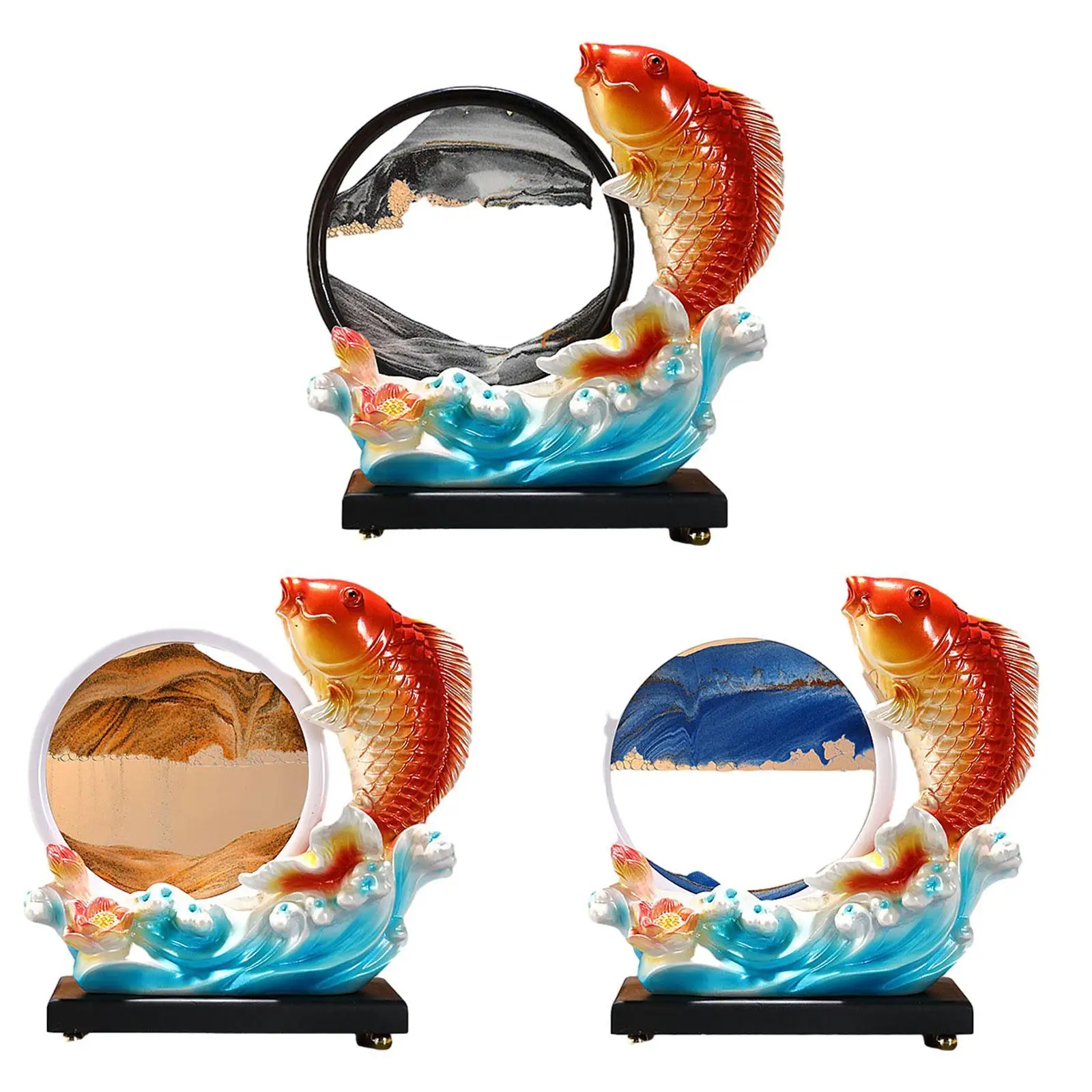 

Koi Fish Statue Modern Collectible Flow Sand Painting Prosperity Sculpture for Fireplace Desk Entrance Cabinet Home Decoration