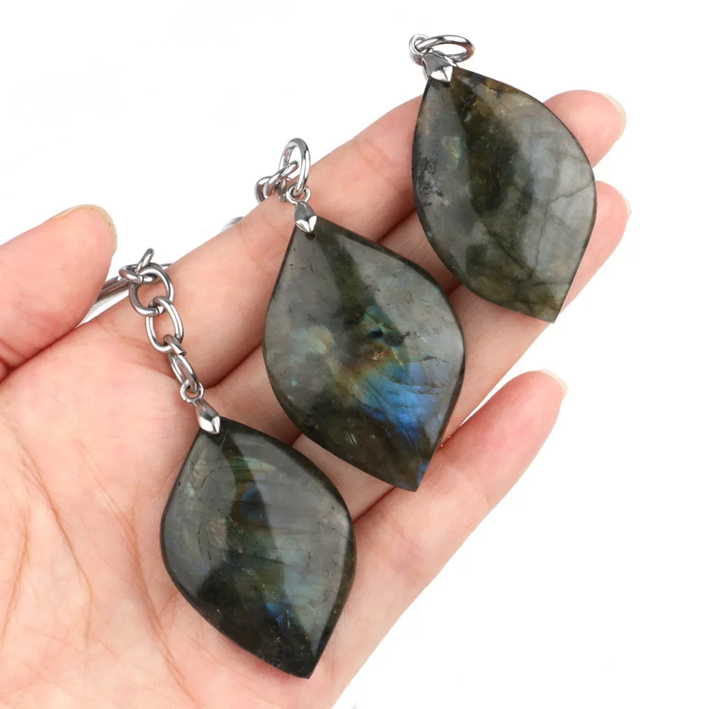 Labradorite Keychain for Women Irregular Natural Blue Flash Gemstones Reiki Healing Moonstone Pendant Key Rings Jewelry Ornament