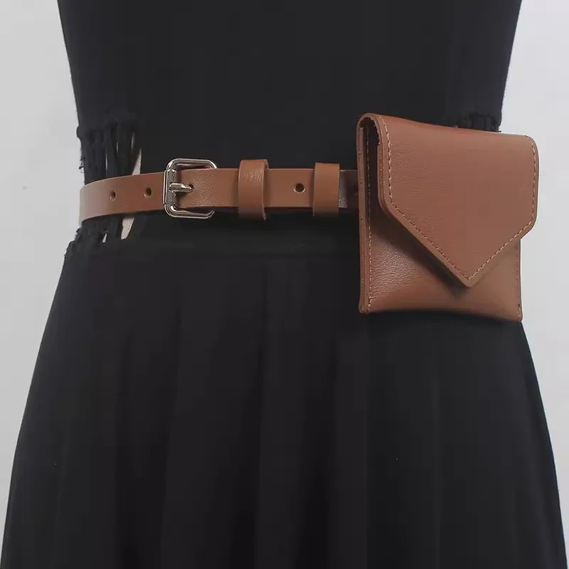 Women's Runway Fashion Vintage Genuine Leather Bag Cummerbunds Female Dress Corsets Waistband Belts Decoration Narrow Belt R1661