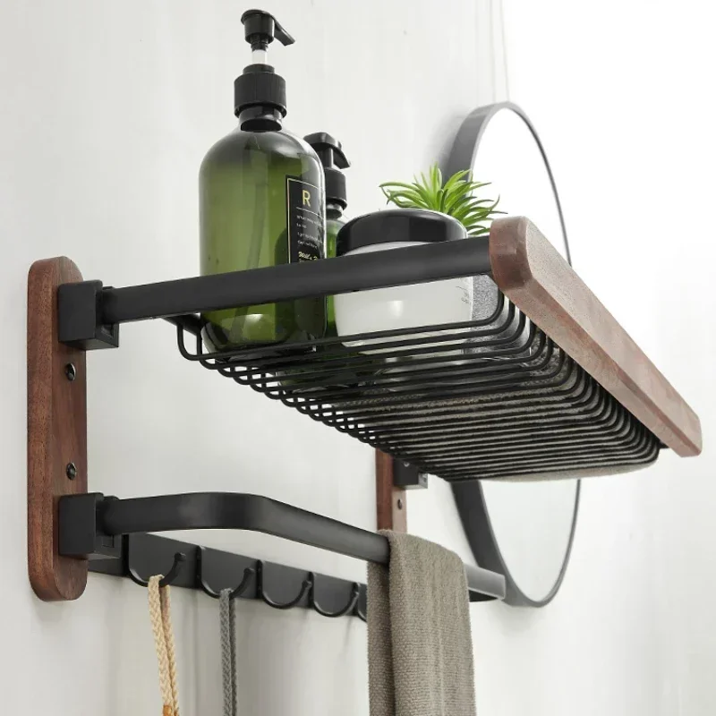 

Деревянный держатель для полотенец, стойка без перфорации, водонепроницаемая, влагостойкая, для хранения в ванной комнате, складные полки, вешалка с большой нагрузкой