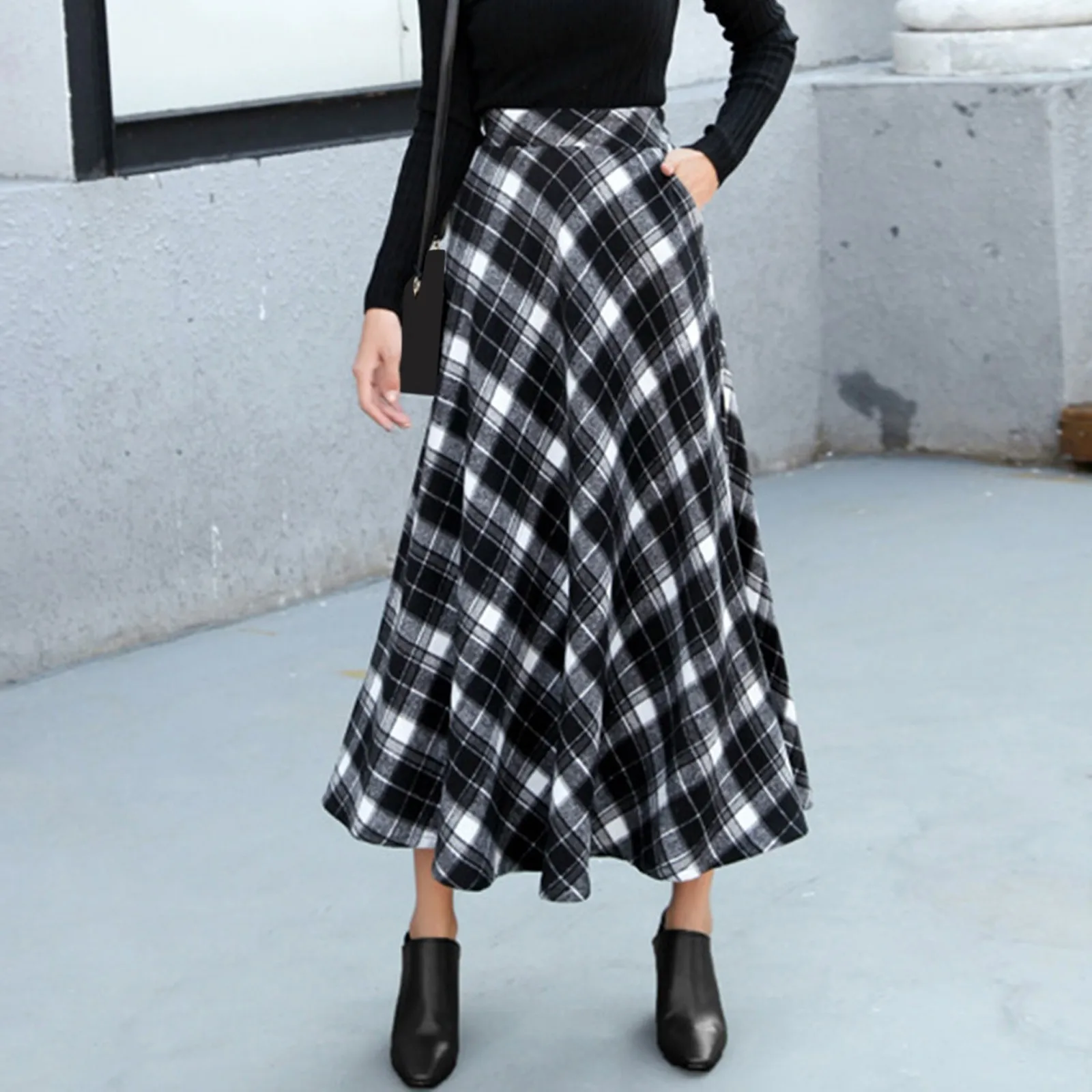 

Rrtro Women Half Length Skirt Elegance High Waist Lady Office Work Skirts Preppy Style Wool Skirt Chic A-line Ruffle Mujer Jupe