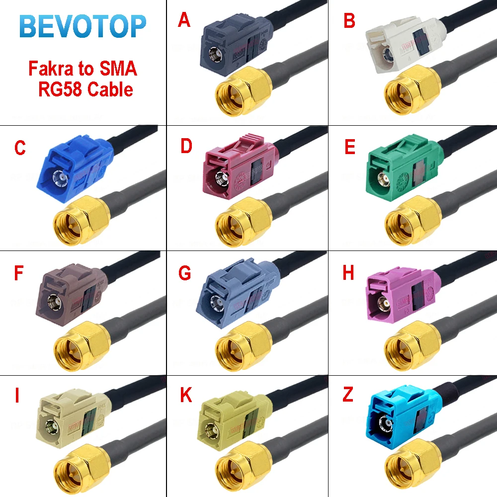RG58 Fakra Cable Female Jack to SMA Male Plug Wire Harness Auto Cable Jumper 10CM to 30M Various Codes A/B/C/D/F/G/H/I/K/Z