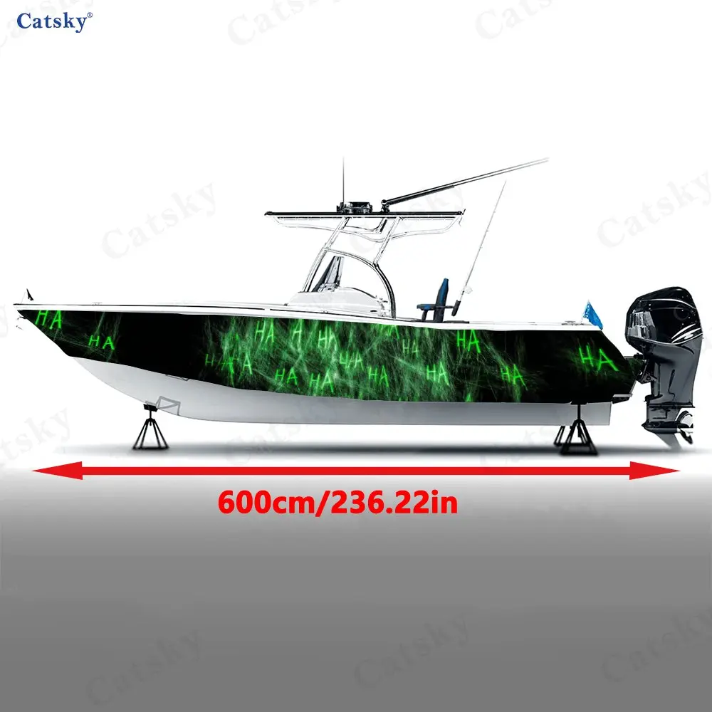 2Pcs Green Flash Pattern Boat Stickers, PVC Waterproof Durable Vinyl Wrap Decals for Fishing Boats, Durable and Stylish Design