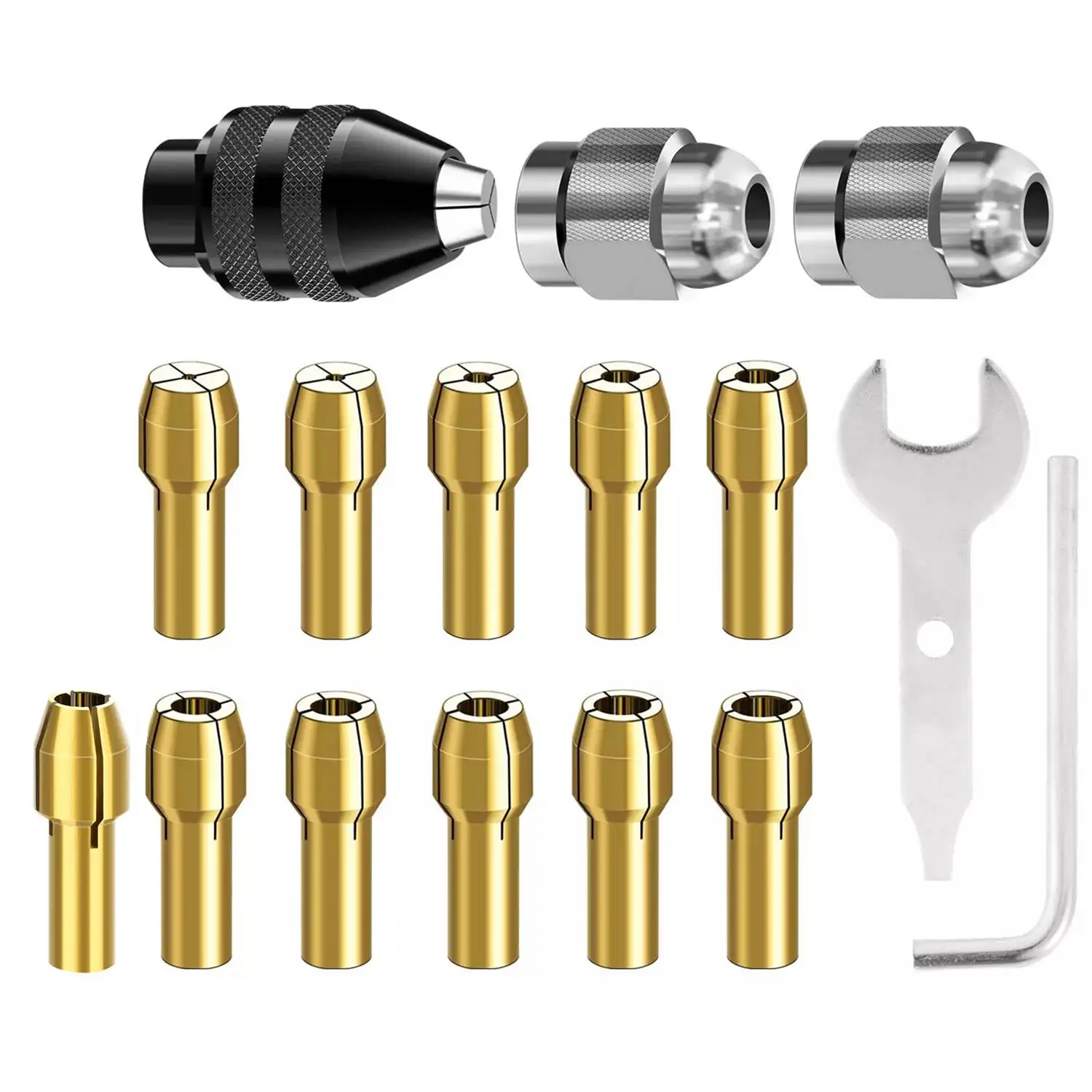 

Rotary Tool Collet Set 11pcs 1/32"-1/8" with Keyless Chuck, Replacement Accessory Kit for Dremel, Includes Metal Nuts Wrenches