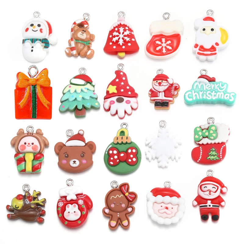 10Pcs Christams Charms Cute The Santa Claus Gift reindeer Tree Socks snowflake Snowman Bear Pendant for Jewelry Making Findings