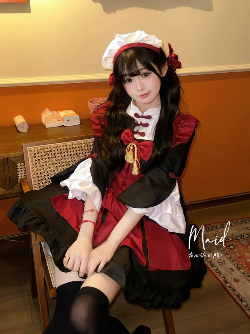 Japanese Autumn and Winter Chinese Maid Cos Clothing Original Chinese Style Lolita Two-dimensional Long-sleeved Dress For Women