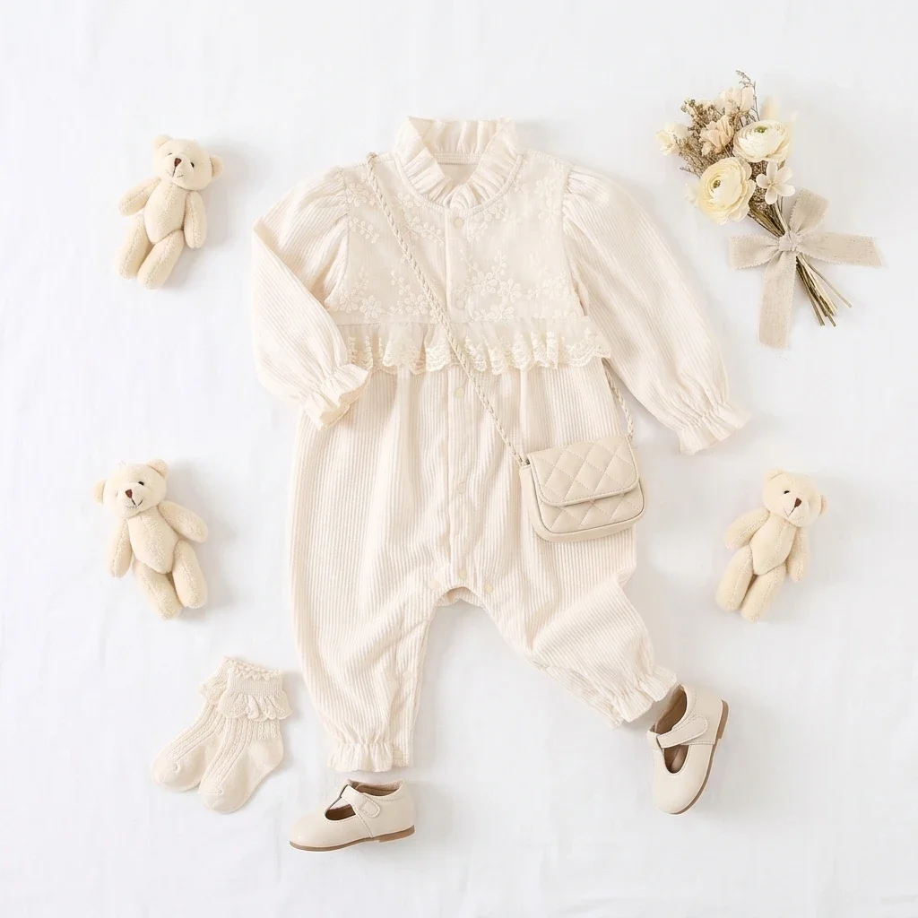 Rompers Long Sleeve Clothing Thickened Toddlers Warm Baby Girls Winter Lace Cute
