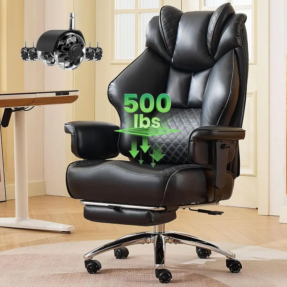

500lbs Capacity Ergonomic Big and Tall Office Chair with Adjustable Lumbar Support, Wide Seat, Footrest, and High Back Leather E