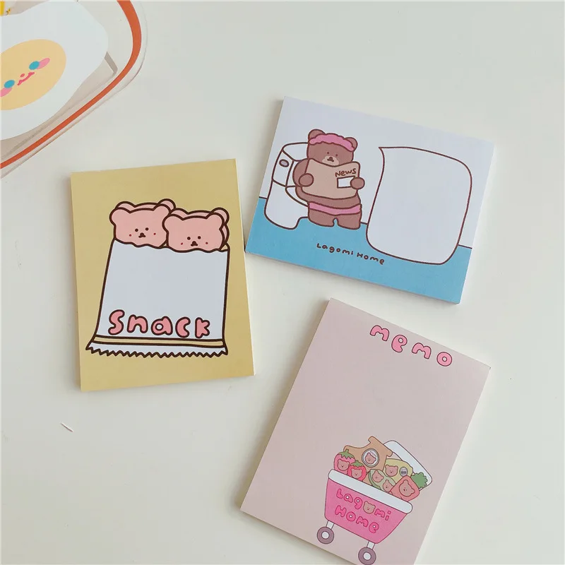 Ins Cartoon Cute Brown Bear Snacks Memo Pad Kawaii Message Paper Student Mini Notepad 50 Sheets School Stationery Cohesionless