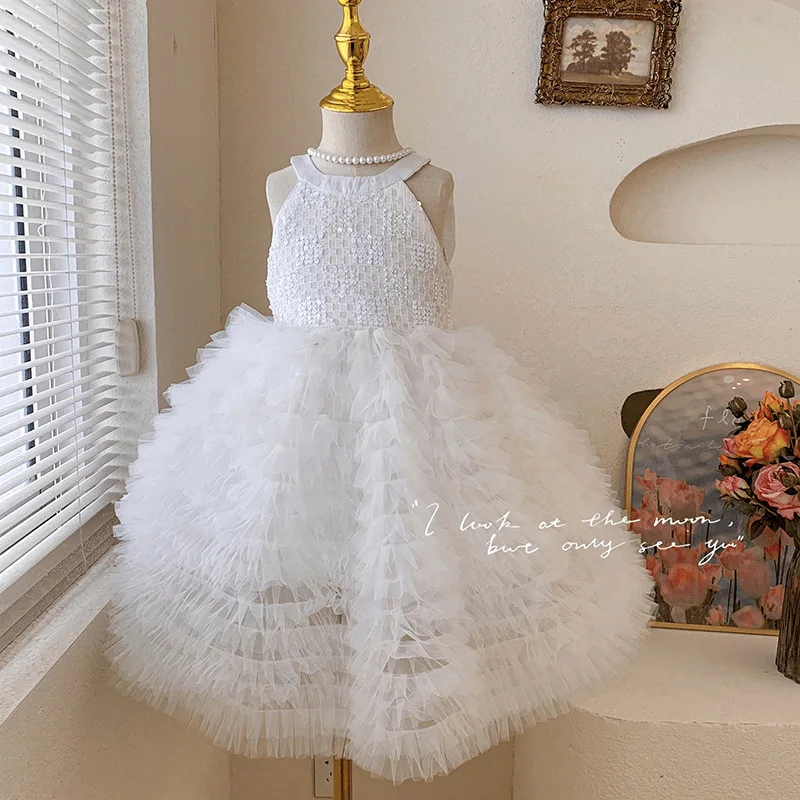 

Детское вечернее платье без рукавов для девочек, детское платье с блестками, лиф с отделкой, детская многослойная тюлевая юбка с рюшами