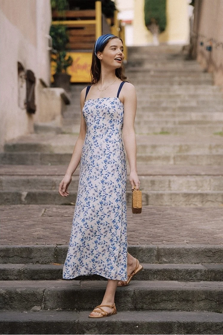 Vestido ceñido con estampado de flores para mujer, cuello cuadrado, sin tirantes, espalda elástica