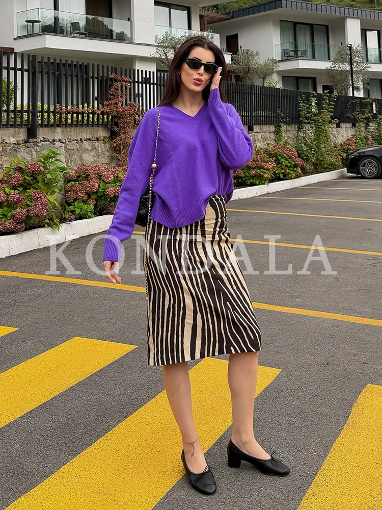 KONDALA Damen Vintage Zebra-Print Midi-Rock Street-Style Schicker Schlitzrock 2026 Frühherbst/Herbst Trendiger Eleganter Damen Y2K Rock – Detail 2