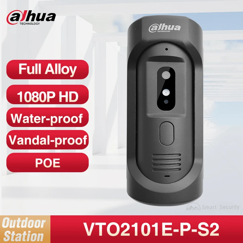 Dahua 2MP Video Intercom Outdoor IP Villa Door Station IP65 IK10 PoE Waterproof Doorbell Camera Metal Body Unlock VTO2101E-P-S2