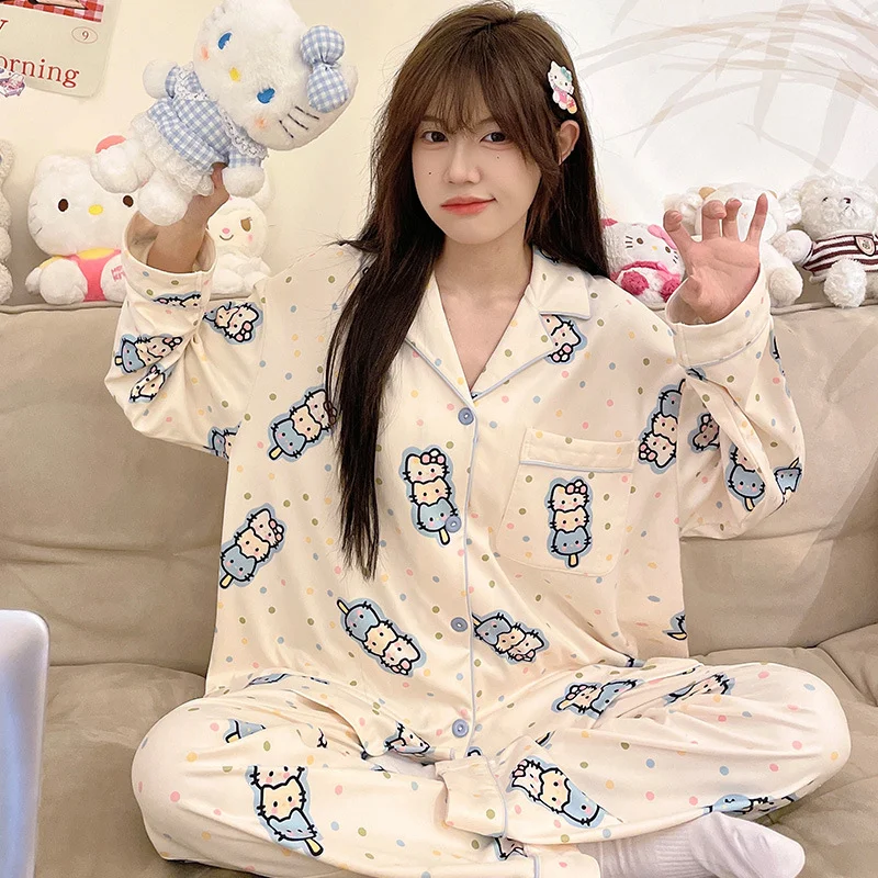 Sanrio pajamas winter cotton two-piece set Hello Kitty loungewear cartoon Sanrio pajamas pants set new Hello Kitty pajamas