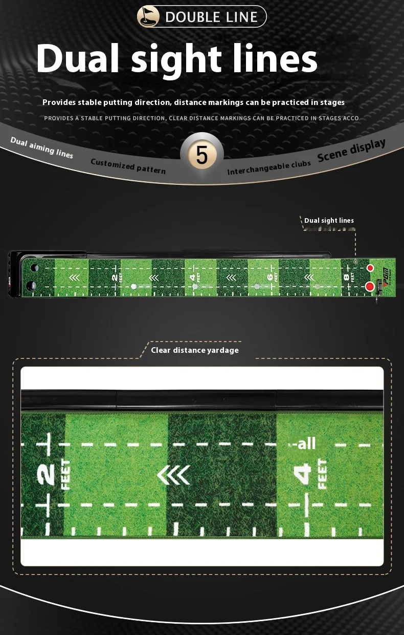 PGM TL021 indoor golf velvet rubber bottom putter trainer practice mat, 3M with return lane