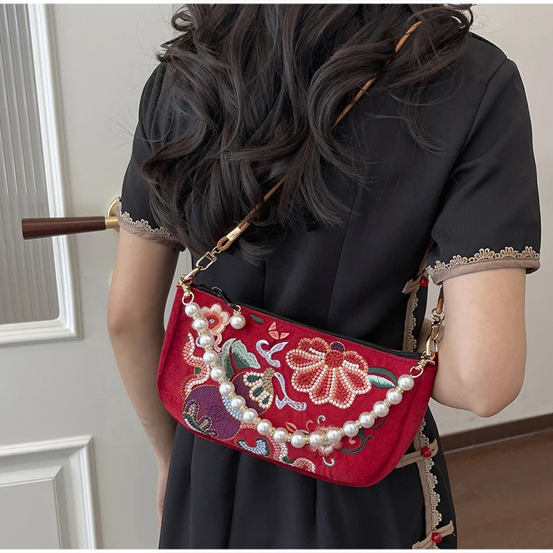 กระเป๋าสะพายข้างปักลายดอกไม้สไ - Vintage Fashion In Chinese บทวิจารณ์และราคา