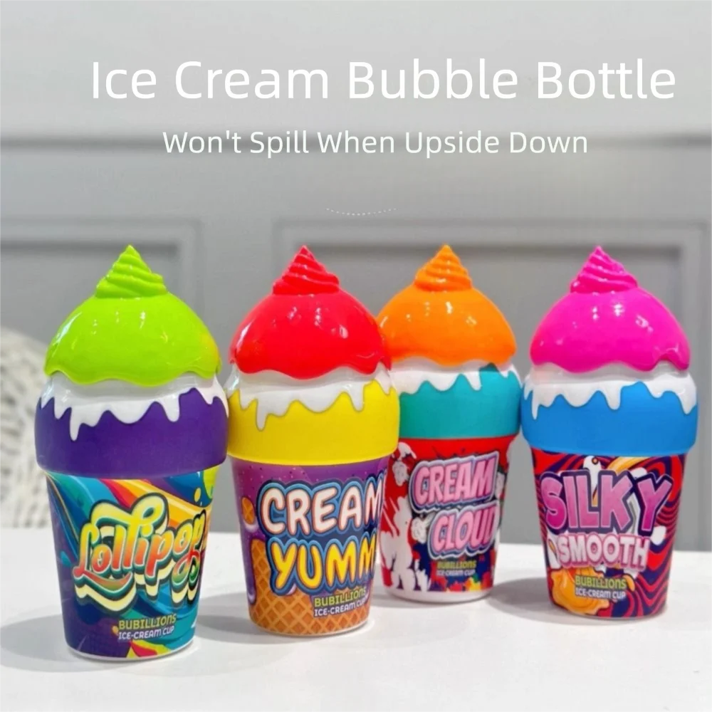Juguetes para soplar burbujas para niños con forma de helado, botella de burbujas portátil de 30ML, invertida sin derrames de agua de burbujas líquida