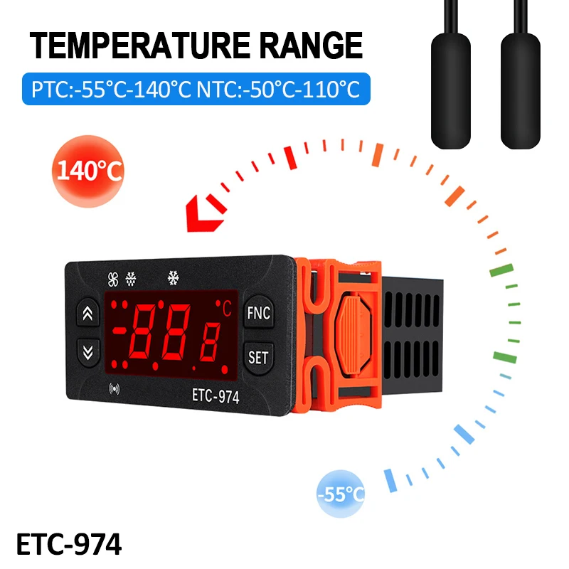 ETC-974 Digital Temperature Controller Refrigerator Thermostat Regulator Thermoregulator Thermocouple with Dual NTC Sensor