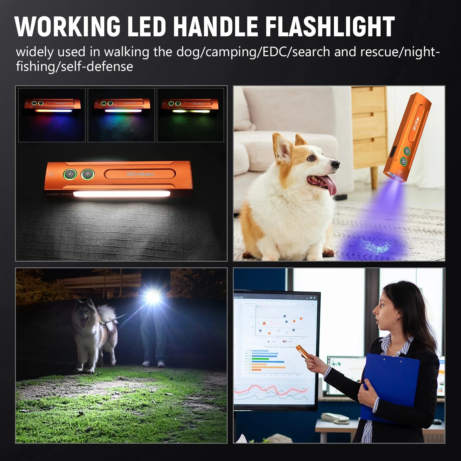 Wurkkos HD01 PRO Torch 1200LM Multifunctional Flashlight with 365nm UV Light Green Beam RGB LEDs White Lights IP65 Magnetic Lamp