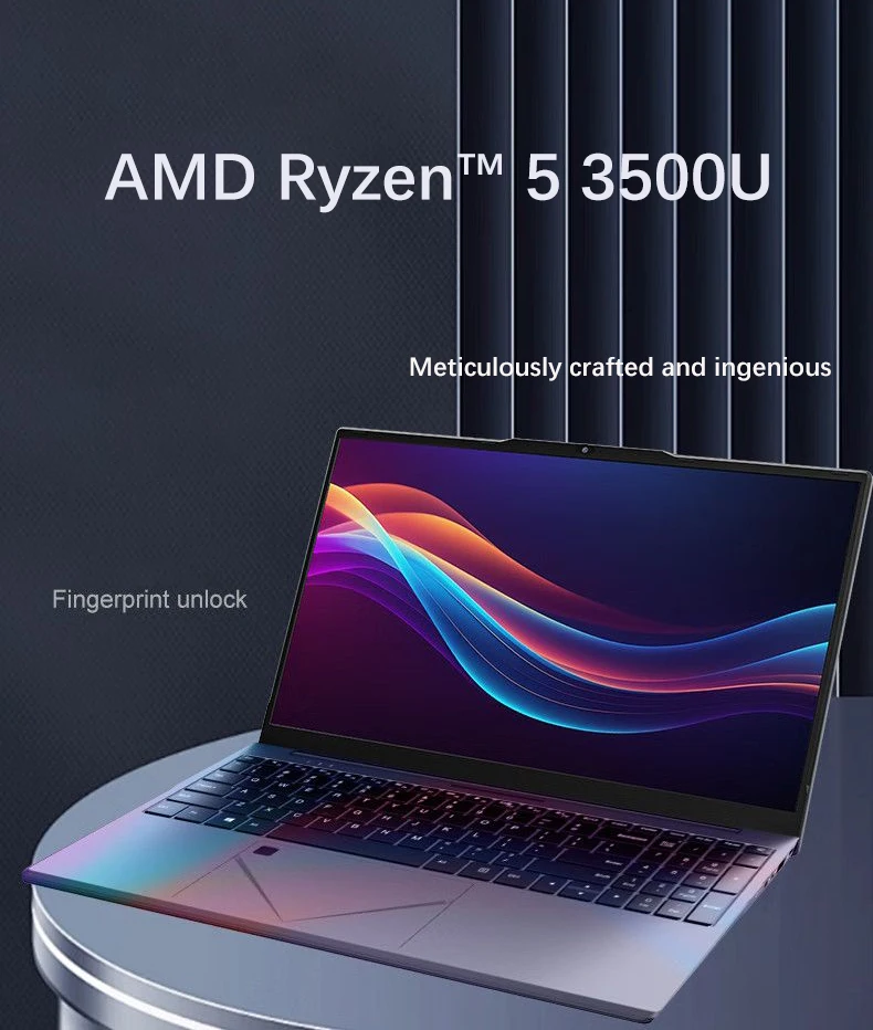 Tela IPS de 15,6 polegadas AMD Ryzen ™   5 3500U Gaming Laptop DDR4 MAX 32GB 2 * SSD Windows11 Notebook de impressão digital WiFi 5