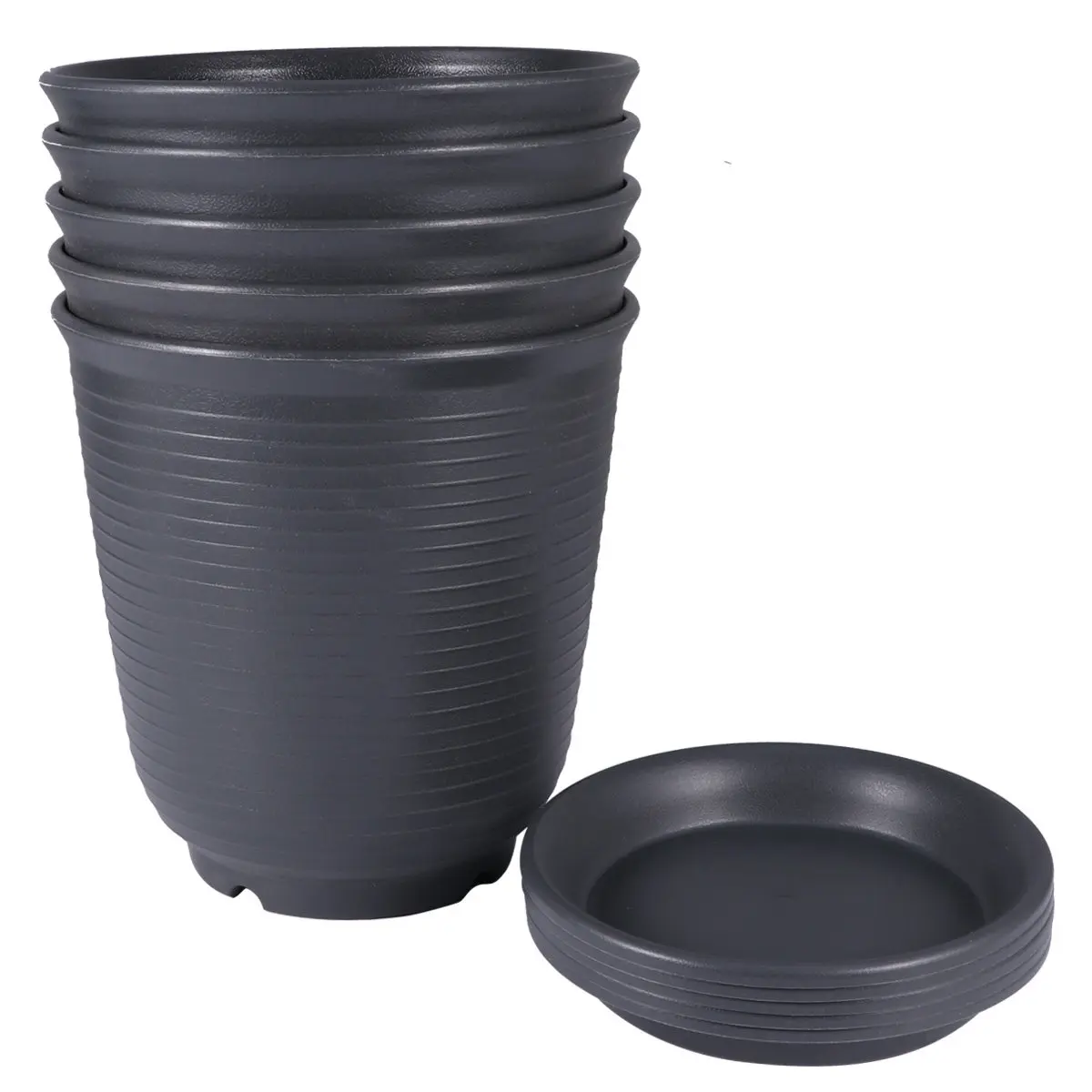 5Pcs Resin Plastic Flowerpot Dark Gray Small Size Succulent Planter Household Gardening Bonsai Container Thick Base Stable