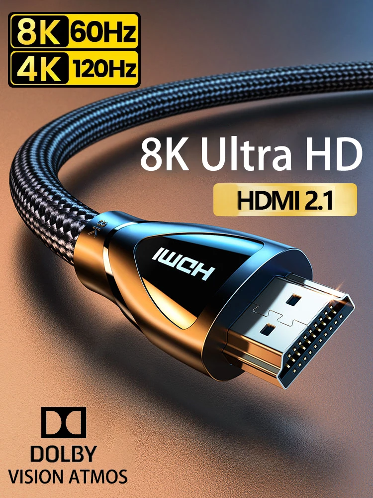 HDMI-Compatible 2.1 Cable Ultra High-speed 8K/60Hz 4K/120Hz For Xiaomi Mi XBox PS5 HDR10+ Dolby Vision 48Gbps HDMI-Compatible 8K