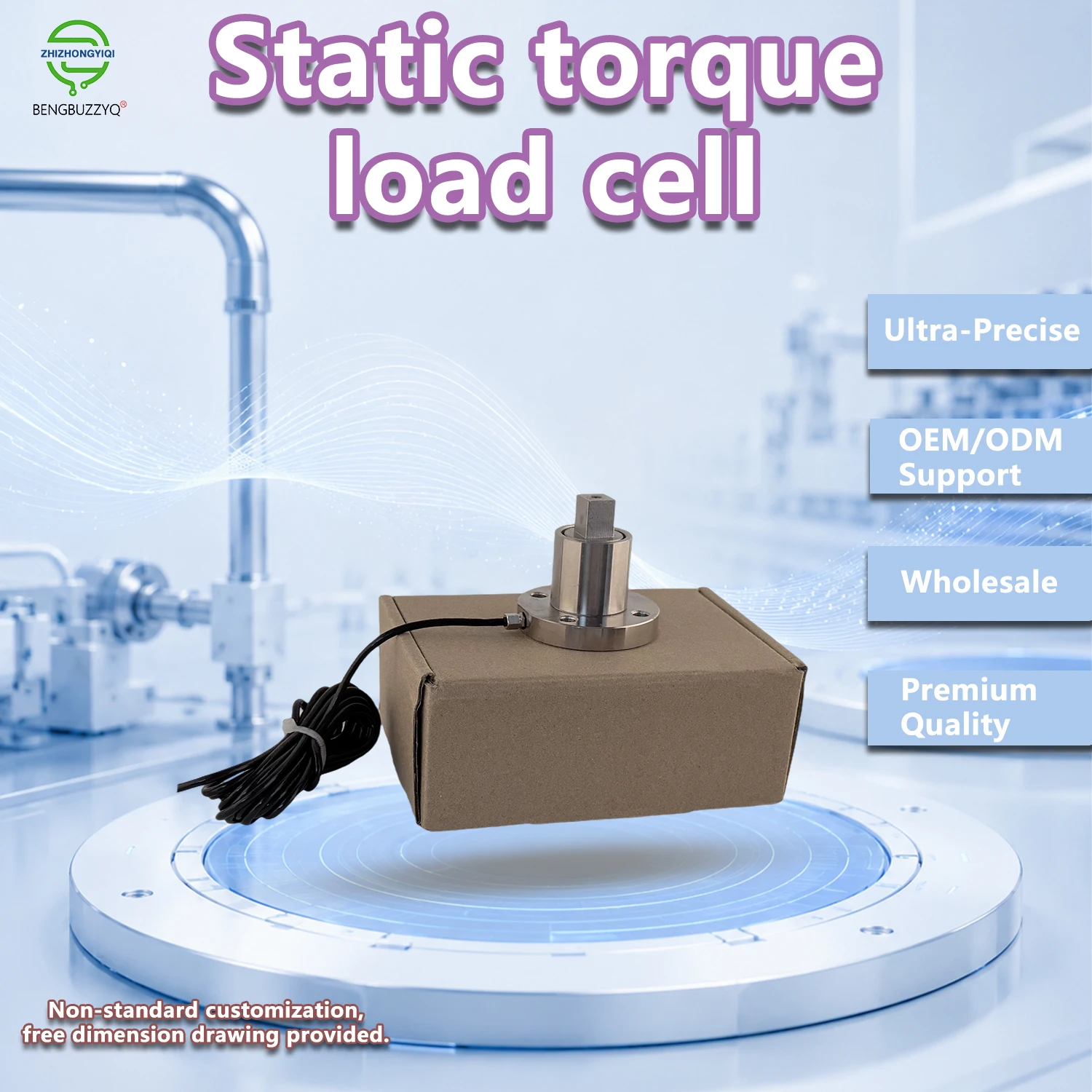 Square Head Static Torque Sensor High Sensitivity 2.0mV/V Flange Torque Measurement Tool for Industrial Automation