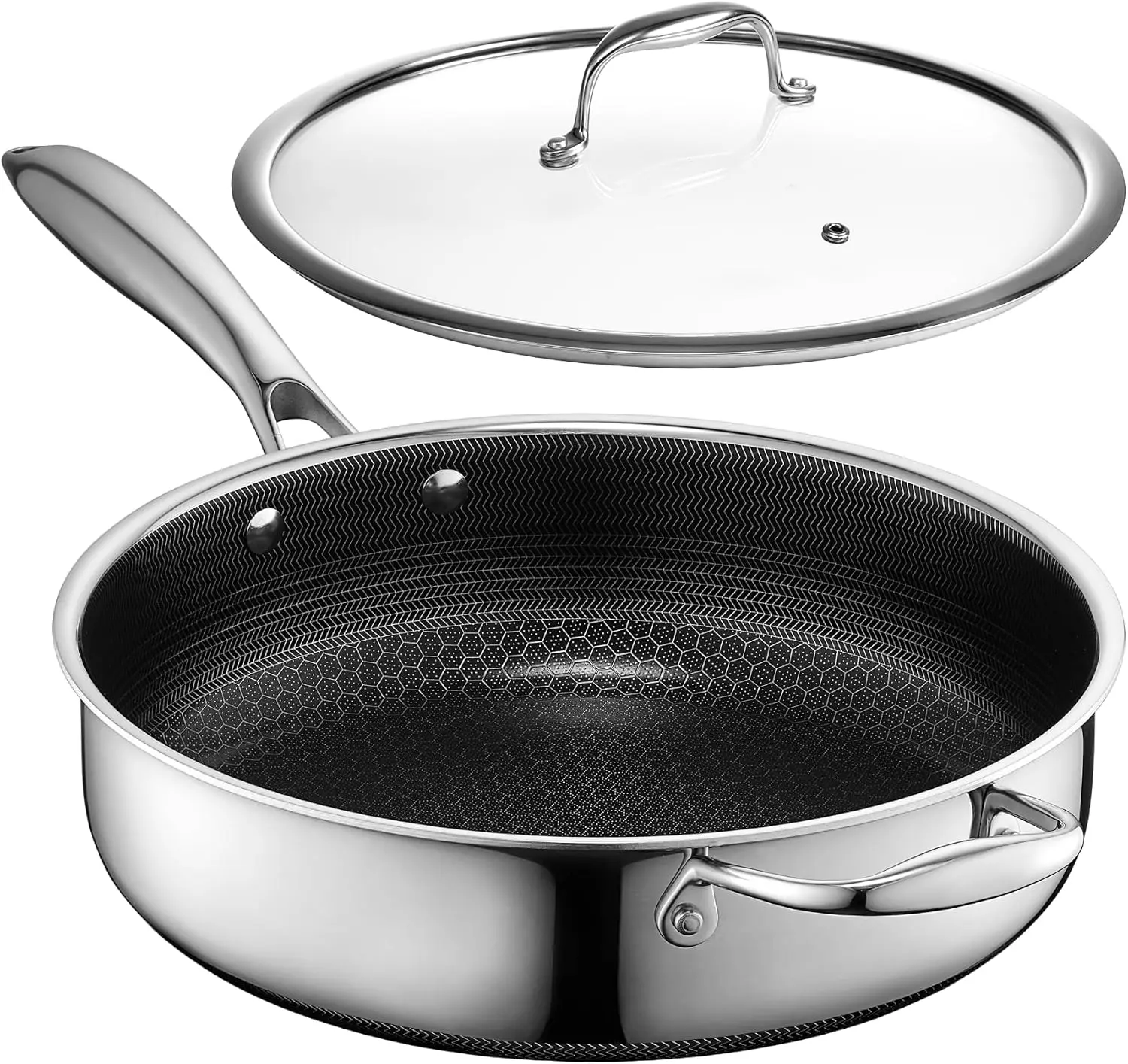 Hybrid Nonstick 45 Qt Induction Ready Deep Saute Frying Pan Lid