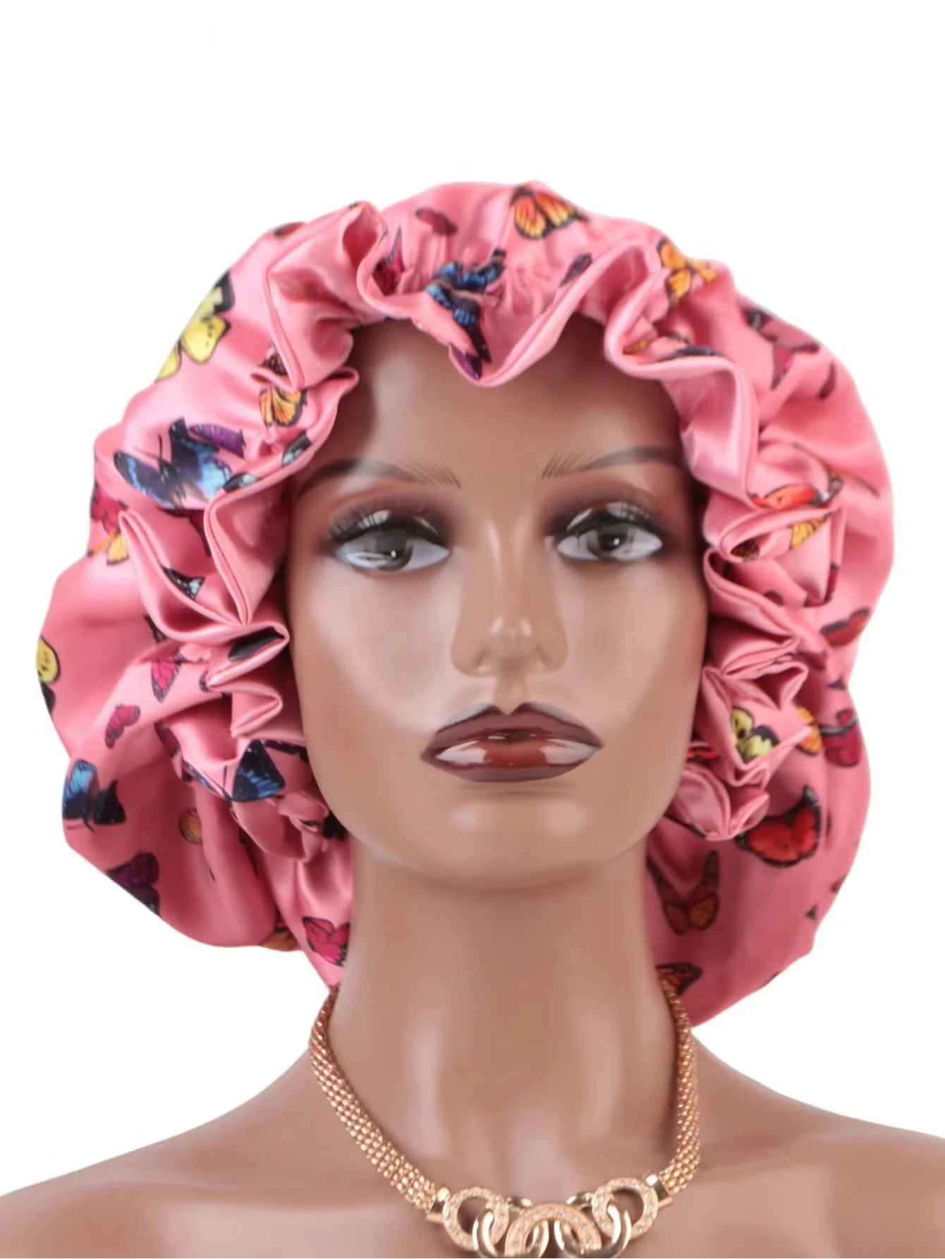 1 Stück Zweifarbige Satin-Schlafmütze Seiden-Bonnet zum Schlafen Satin-Bonnets Doppellagige Wendbare Haarkappe für Frauen mit Langen Lockigen Zöpfen – Detail 12