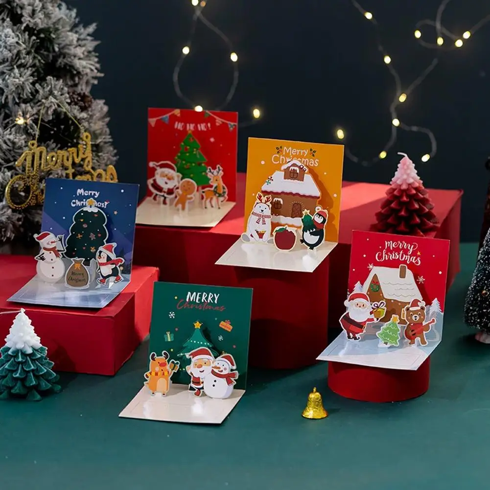 Christmas 3D Up Greeting Cards With Envelopes Santa Snowman Tree Xmas Greeting Card For Holiday Party Gift Giving Decoration