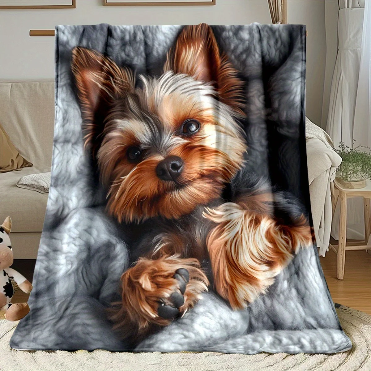 Yorkshire Terrier in Blanket Fleece Throw – Soft, All-Season Cozy Blanket for Pet Lovers & Home or Travel
