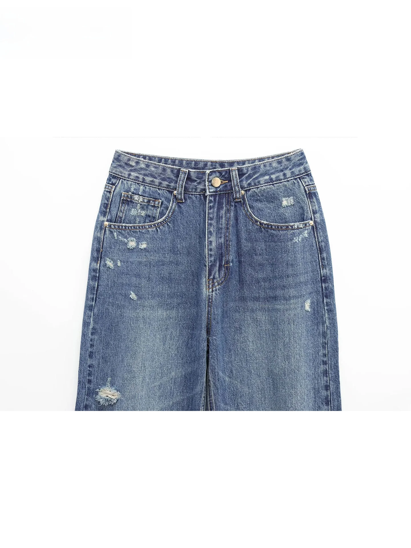 ZAPRHA 2025 Nowe Modne Jeansy Damskie z Wysokim Stanem i Szerokimi Nogawkami, Luźne, Krój Arc ape, Długie Spodnie, Kolor Niebieski, Sezon Letni