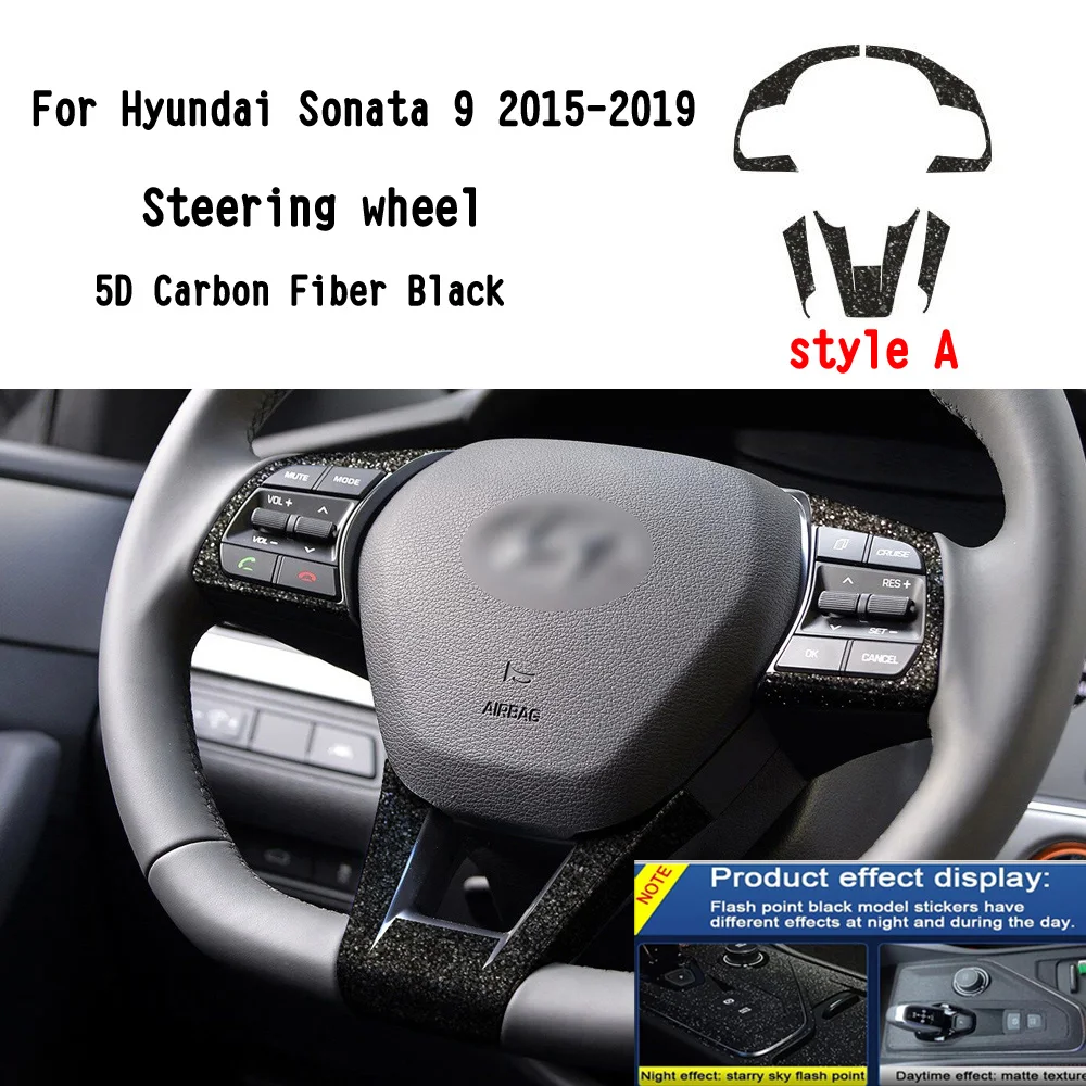 

Для Hyundai Sonata 9 2015-2019 интерьер авто руль автомобиля наклейки из углеродного волокна наклейки аксессуары для стайлинга автомобилей
