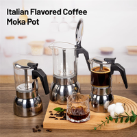 A84X-Thickened Stainless Steel 9 Cup Moka Pot Glass Clear Stovetop Espresso Maker Italian Coffee Machine 450Ml 15Oz