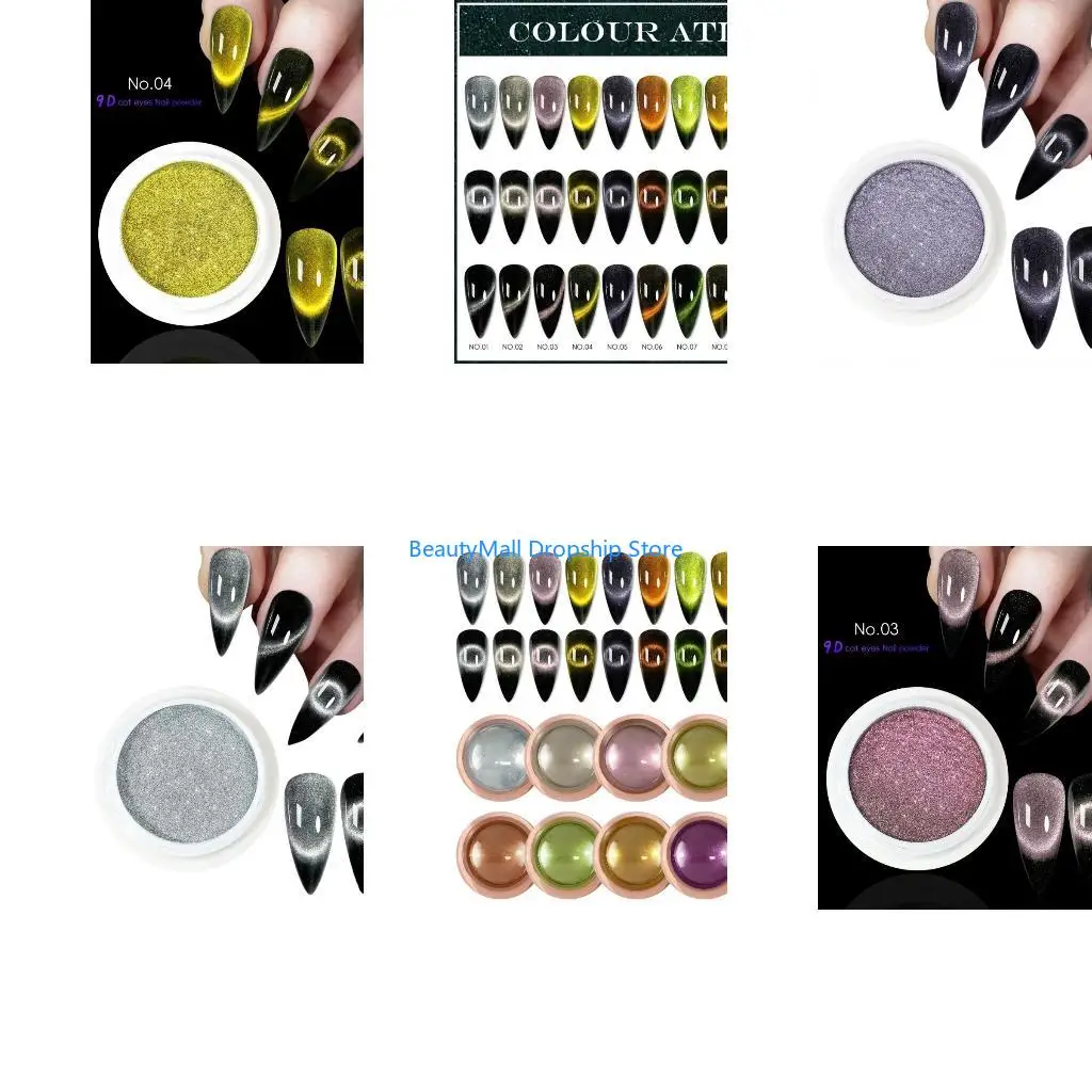 40JD 9D Cats Eye Powder Nails Art Glitters Pigment Powder Nails Powder
