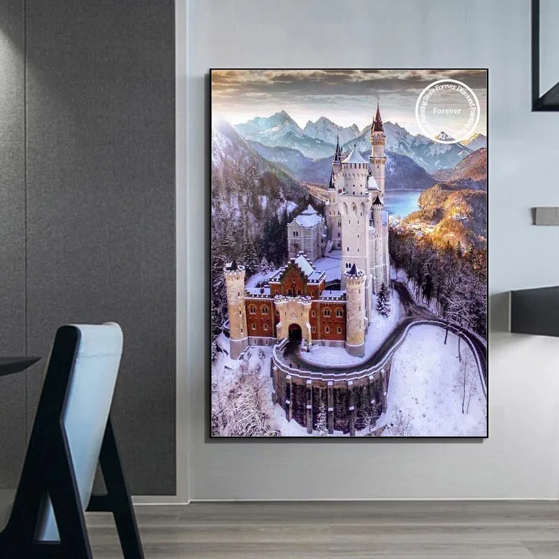 5D Neuschwanstein القلعة هانوفر القلعة الماس اللوحة ألمانيا مشهد عبر عدة خياطة التطريز صورة فسيفساء ديكور المنزل