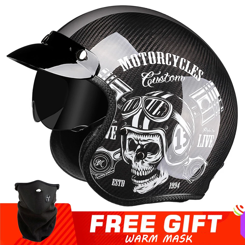 

Retro Open Face Motorcycle Helmet Carbon Fiber Vintage Motorbike Scooter Riding Jet Casque Motocross Racing DOT ECE Approved