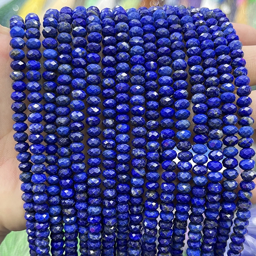 Natural Crystal Faceted Lapis Lazuli Stone Beads Small Section Loose Spacer for Jewelry Making DIY Necklace Bracelet 15'' 4x6mm