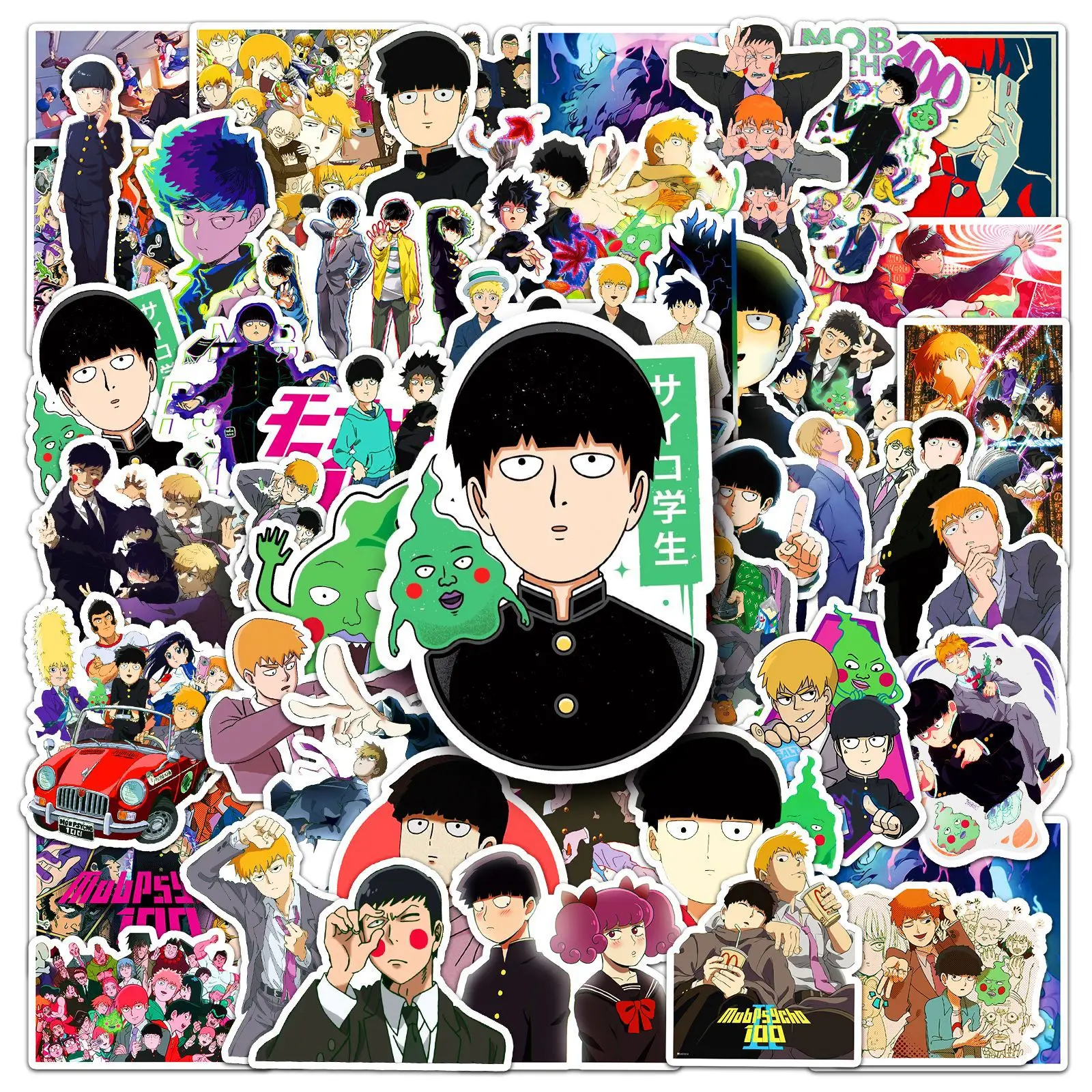 50Pcs Mob Psycho 100 Series Graffiti Stickers Suitable for Laptop Helmets Desktop Decoration DIY Stickers Toys Wholesale