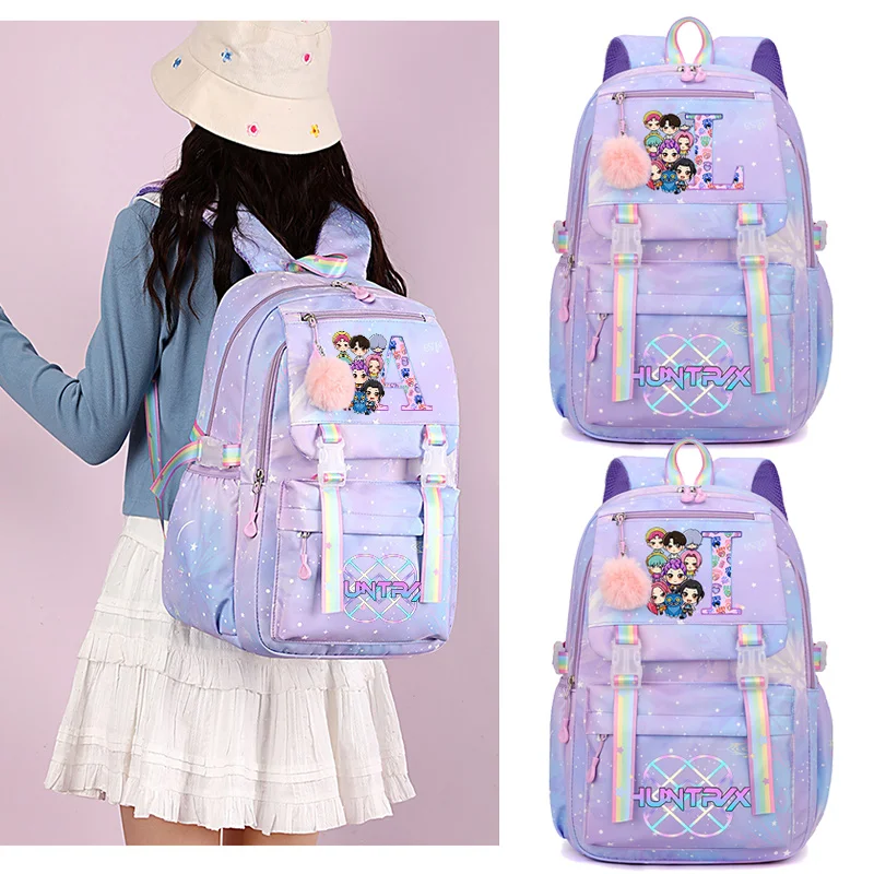 

Рюкзак Demon Hunters Kpop для девочек и женщин, аниме, школьный рюкзак с надписью A-z, студенческий большой вместительный дорожный рюкзак для хранения канцелярских принадлежностей, подарок