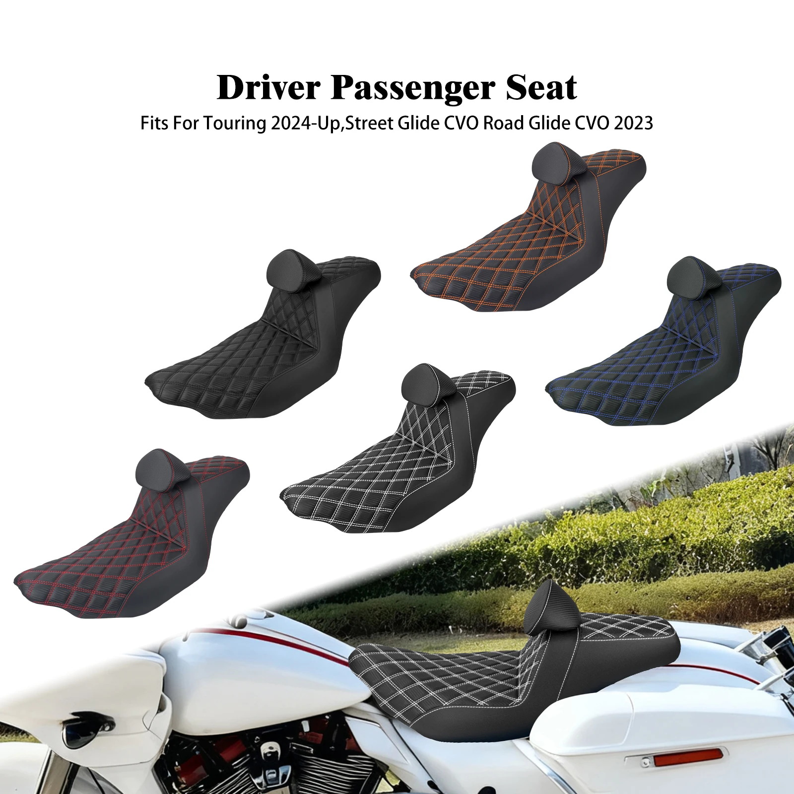 

Motorcycle Two Up Driver Passenger Seat With Rider Backrest Cushion For Harley Touring FLHR 2024-UP Road Street Glide CVO 2023