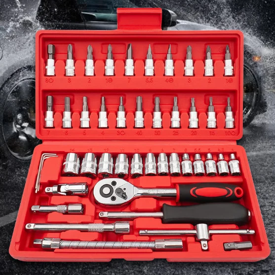 

New 46 Pcs Socket Wrench Kit Box Car Mechanical Tool Set Box Auto Repair Hand Tools Wrench Screwdriver Set