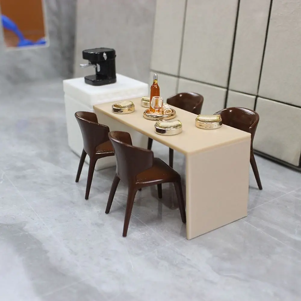 Miniature Dollhouse Rectangular Furniture Plastic Leisure Dining Table Chair Italian Dining Table Dollhouse Decoration