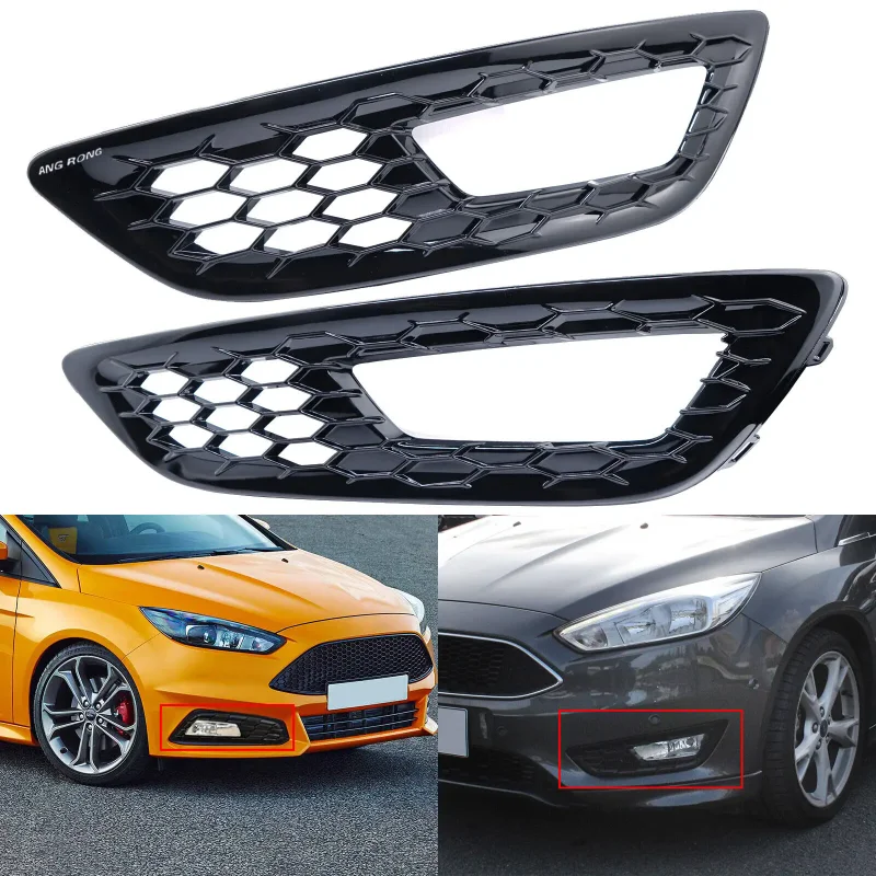 

For Ford Focus MK3 15-18 ST Line Honeycomb Front Fog Light Cover Gloss Black L+R