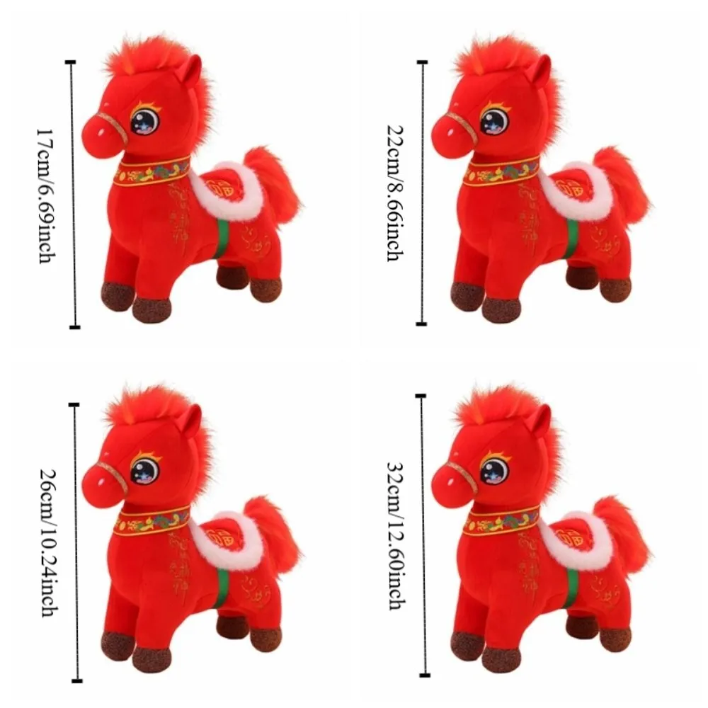 Kawaii Horse Fluffy Chinese Style Zodiac Pony Figurine Cotton Filled 17/22/26/32cm Cartoon Steed Festive Decor