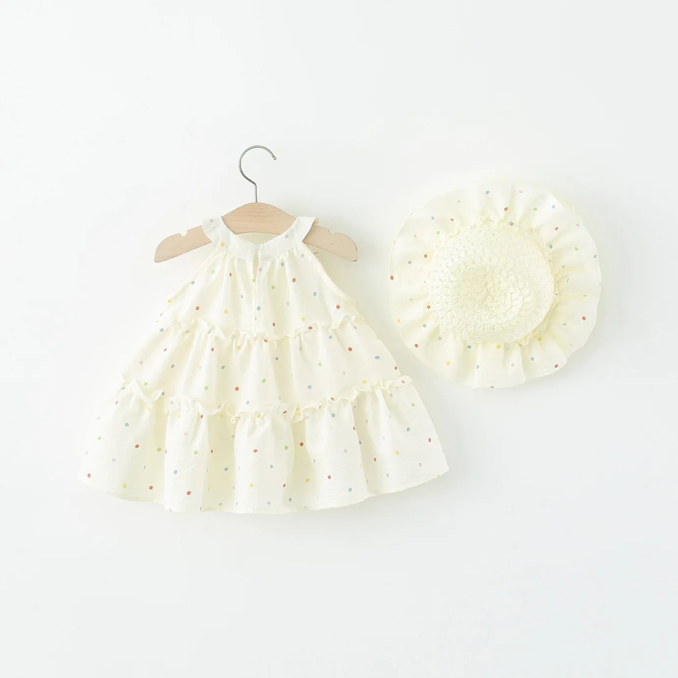 Baby Girl Sleeveless Dress with Hat Bow Colorful Polka Dot Sleeveless Dress Sent Hairpin Summer Dress for Kids Outing