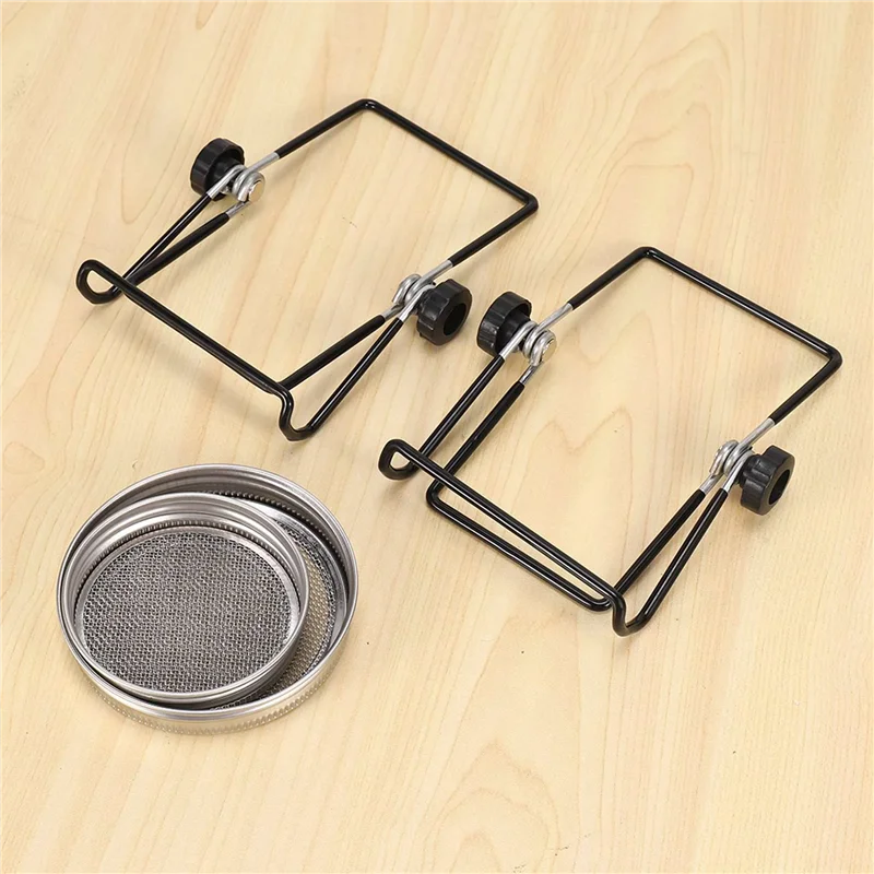 ABRB-Sprouting Jar Mesh Lids Kit - 4 Pcs Sprouting Lids Stainless Steel Screen 2 Sprouting Stands Pack Foldable Adjustable
