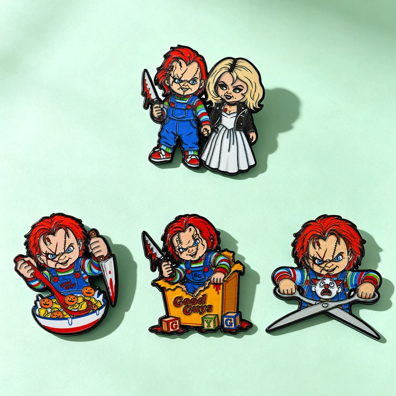 4-12 Stück Horrorfilm-Skelett-Joker-Jungen-Emaille-Pins, Cartoon-Mörder-Charaktere, Brosche, modisches Reversabzeichen, Rucksäcke, Schmuck, Geschenk – Detail 6